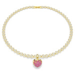 Idyllia charm Round cut, Heart, Pink, Gold-tone plated
